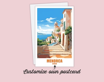 Personalized Menorca Postcard, Spain Map, Greeting Card Gift Card Travel Postcard Menorca Map, Travel Card Friends & Family