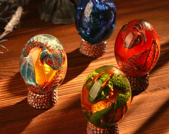 Lava Dragon Egg with Luminous Base Resin Collectible Decorative Figurines Sculpture Home Decoration Desk Bookshelf Holiday Gift