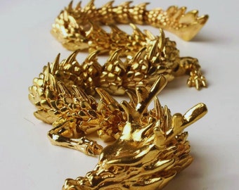 3D Dragon Statue Ornament Moveable Body Joints Advanced Decoration Gold Color Zodiac Animal Brass Crafts Home Ornament