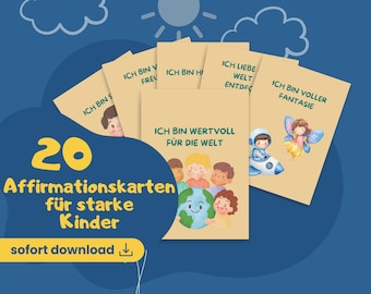 20 Afirmationskarten für Kinder PDF - Mutmachkarten - 20 pozytywnych Sprüche - Selbstwert stärken