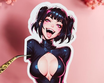 Stickers pour ordinateur portable « Sexy Ahegao Anime Girl », esthétique sombre, Waifu, cadeau gothique démoniaque, alternative, Yami Kawaii