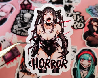 Stickers "Creepy horror Anime Girl" Laptop stickers, Dark Aesthetic,Waifu,Demon Gothic Gift ,Alternative, Yami Kawaii