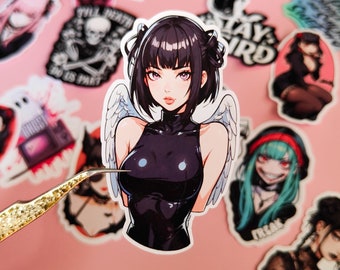 "Aufkleber ""Angel Anime Girl"" Laptop sticker, Dark Aesthetic,Waifu,Demon Goth Geschenk,Succubus,Yami Kawaii."