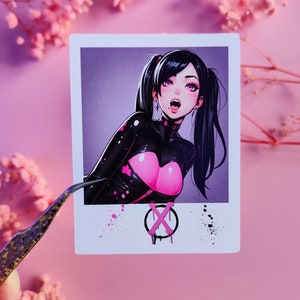 Stickers &quot;Creepy Sexy Ahegao Anime Girl&quot; Polaroid Style, Ahegao Demon Girl, Succubus Anime, Waifu, Laptop stickers, Japan Aesthetic