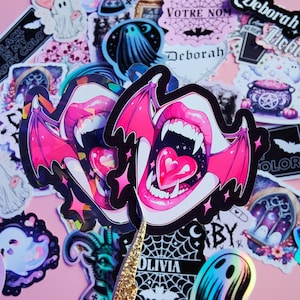 Adesivi "Vampire Love Kiss" Adesivi per laptop, Goth Horror, Estetica oscura, Spettrale, Regalo per lei, Gotico, Yami Kawaii, Pipistrelli