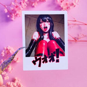 Stickers &quot;Sexy Ahegao Anime Girl&quot; Polaroid Style, Ahegao Demon Girl, Succubus, Waifu, Laptop stickers, Japan Aesthetic