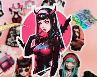 Stickers "Demonic Anime Girl" Laptop stickers, Dark Aesthetic,Waifu,Demon Gothic Gift ,Succubus,Occult, Yami Kawaii