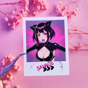 Stickers &quot;Creepy Sexy Ahegao Anime Girl&quot; Polaroid Style, Ahegao Demon Girl, Succubus Anime, Waifu, Laptop stickers, Japan Aesthetic
