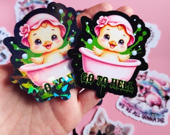 Stickers "Go to Hell" Cute Duck, Dark Humor, Funny, Alternative,Weirdcore,Holographic,Pastel Goth, Animals