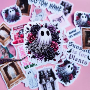 Stickers &quot;Ghost with Roses&quot; Girly decal, Valentine, Bullet Journal, Planner, Pastel Goth, Weird, Emo, Spooky, Gift for her