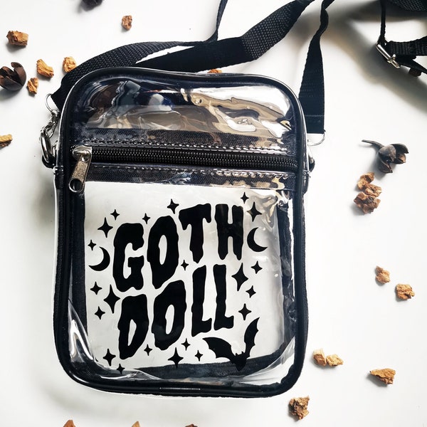 Clear Bag "Goth Doll" Gothic Accessory, Spooky Vibes, Concert, Festival bag