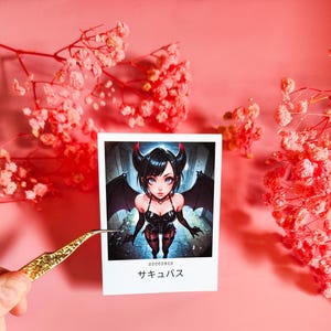 Naklejki „Anime Sexy Succubus” Polaroid Style, Naklejki na laptopa, Waifu, Prezent dla niego, Mroczna estetyka, Demon Girl, Goth, Harajuku