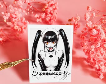 Stickers "Anime Creepy Girl" Polaroid Style, Laptop stickers,Waifu,Alternative Gift, Dark Aesthetic, Yami Kawaii, Gothic, Harajuku