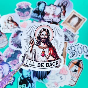 Stickers &quot;Jesus I&#39;ll Be Back&quot; Funny Religion, Meme, laptop stickers, Humorous
