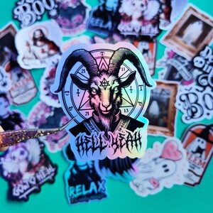 Holographic Stickers "Baphomet Hell Yeah" Laptop stickers, Dark aesthetic Gift, Goth decor, Witchcraft,Occult, Macabre