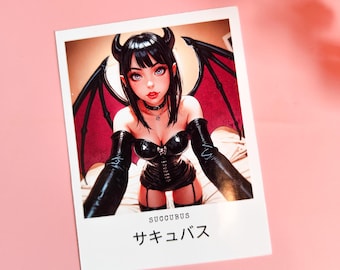 Stickers "Anime Sexy Succubus" Polaroid Style, Laptop stickers, Waifu, Gift for Him, Dark Aesthetic, Demon Girl, Goth, Harajuku