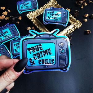 Glow in the Dark Stickers &quot;True Crime & Chills&quot; Alternative Gift, Gothic, Spooky, Goth Art,  Emo, Horror