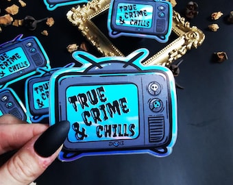 Glow in the Dark Stickers "True Crime & Chills" Alternative Gift, Gothic, Spooky, Goth Art,  Emo, Horror