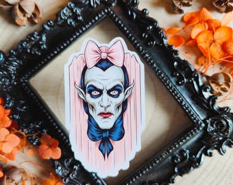 Glossy Stickers Coquette Horror Pink Bow, Creepy cute, Gothic, Killer, Spooky