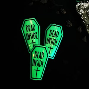 Glow in the Dark Stickers &quot;Dead Inside Coffin&quot; Alternative Gift, Gothic, Spooky, Goth Art, Vampire, Emo, Horror