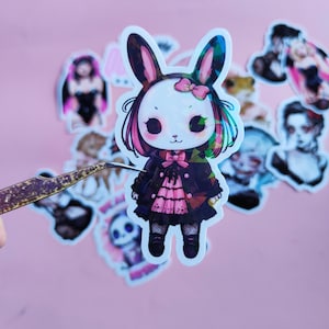 Holographic Stickers &quot;Creepy Cute Bunny&quot; Laptop stickers, Vampire, Dark Aesthetic,Spooky, Gift for Her, Gothic,Y2k,Menhera,Yami Kawaii