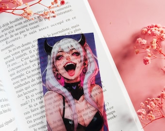 Translucent Bookmark "Succubus Anime Girl" Ahegao, Demon, Bookish Gift, Bookworm, Reading Accessories
