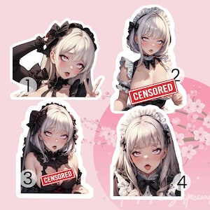 ホログラフィックステッカー「メイドガールズ」アヘ顔、ワイフ、アダルトアニメ、彼へのプレゼント、ゴス、ヤミカワイイ、ダーク美学、ラップトップステッカー 画像 2