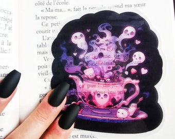 Marcapáginas translúcido "Tea Ghosts" Regalo para amantes de los libros, lectores, temporada espeluznante, lectura