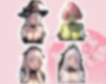 Holographic Stickers "Fantasy Girls" Ahegao face, Waifu, Adult Anime, Gift for him, Goth, Bondage,Dark Aesthetic, Witch, Goblin