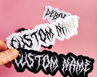 Custom Name Stickers "Hardcore Letters" Personalized Decals, Creepy, Goth,Rock, Metal,Alternative