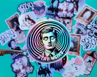 Holographic Stickers "Spiral Stay Weird" Laptop stickers, Dark aesthetic Gift, Goth decor, Witchcraft,Occult, Sci-fi