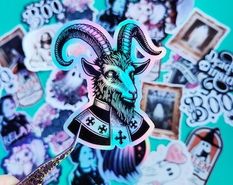 Holografiska klistermärken "Baphomet" Laptopklistermärken, Mörk estetisk gåva, Goth-dekor, Häxkonst, Ockult, Makabert