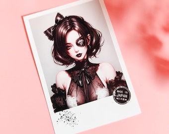 "Aufkleber ""Goth Anime Girl"" Polaroid Style, Laptop sticker, Gothic,Yami Kawaii, Dark Aesthetic, Gothic, Geschenk für Ihn."