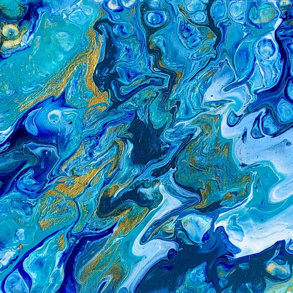 Tableau Fluid Art Pouring bleu