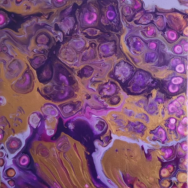 Tableau Fluid Art Violet et Doré