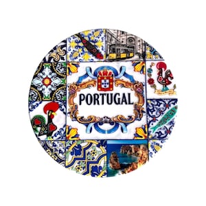 Portugal Ceramic Coasters with Cork Base Heat Resistant - Embedded Portugese Monuments & Azulejo Limited Exclusive Edition (Round)