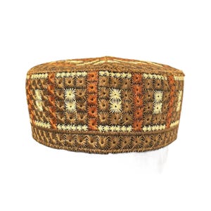 Turkish Kufi Sufi Artist Sindhi Balochi Topi - Trendy Colorful Topi - Handmade Embroidery Round Hat with Tiny Holes (Size 58 cm)