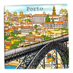 Portugal Ceramic Coasters with Cork Base Heat Resistant - Embedded Portugese Monuments & Azulejo Designs Made in Portugal (Square)
