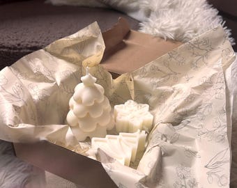 Christmas candle set soy wax | Handmade winter decorative candles | Gift set – snowflake, Christmas tree | Sustainable Christmas gift
