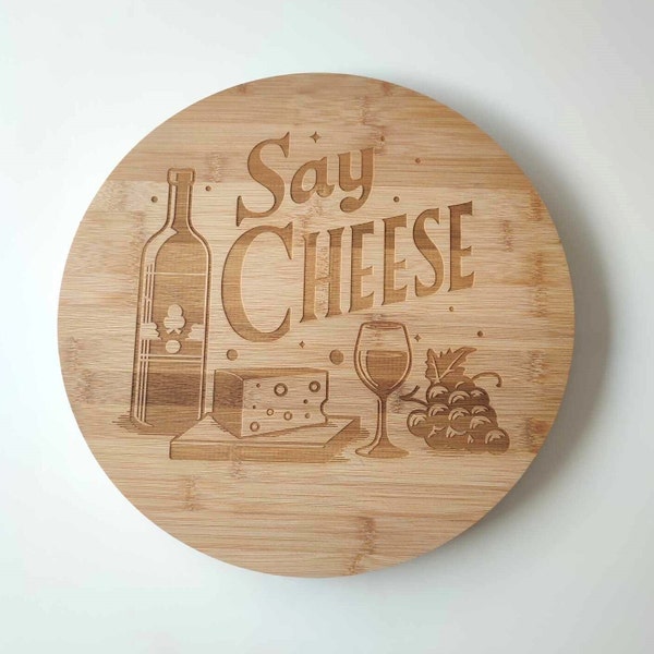 Plateau tournant en bambou avec gravure "Say Cheese", centre de table , planche bois, apéro, idée cadeau, plateau à fromage, cheese and wine