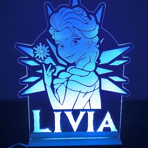 Luce notturna a LED Elsa personalizzata per bambini, lampada con nome personalizzato per bambine, decorazione per cameretta, lampada notturna che cambia colore, regalo in stile Frozen