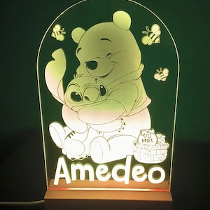 Winnie the Pooh und Stitch LED Lampe, Winnie the Pooh Lampe, Stitch Nachtlicht, Kinderzimmer Deko Geschenk, Cartoon Nachtlicht, Babylampe