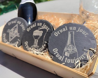 6 Orval leisteen onderzetters, op maat gegraveerde onderzetters, gepersonaliseerde leisteen onderzetters, leisteen graveren