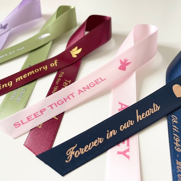 Personalised Funeral Ribbons | Memorial Clothes Lapel Pin | Church Event | Wake Satin Ribbon Bow | Custom Memorial Rosette | Sunrise Sunset