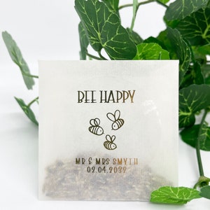 Customized Bee Happy Wedding Favor Wild Flower Biodegradable Bee Friendly Favours Metallic Gold Wedding Party Guest Gift Bulk Seed Packet