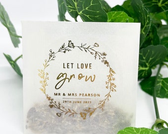 Personalized Let Love Grow Wildflower Wedding Favours Gold Foil Floral Garland Design Guest Thank You Favors Eco-Friendly Bee Lover Gifts