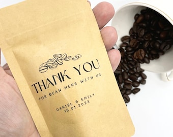 Personalised Thank You For Bean Here Guest Gift For Wedding Christening Baptism Baby Shower Hen Party Coffee Bean Favour Party Bag Leakproof