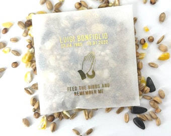 Personalised Bird Seed Memorial Favors: Celebration of Life Seed Packets