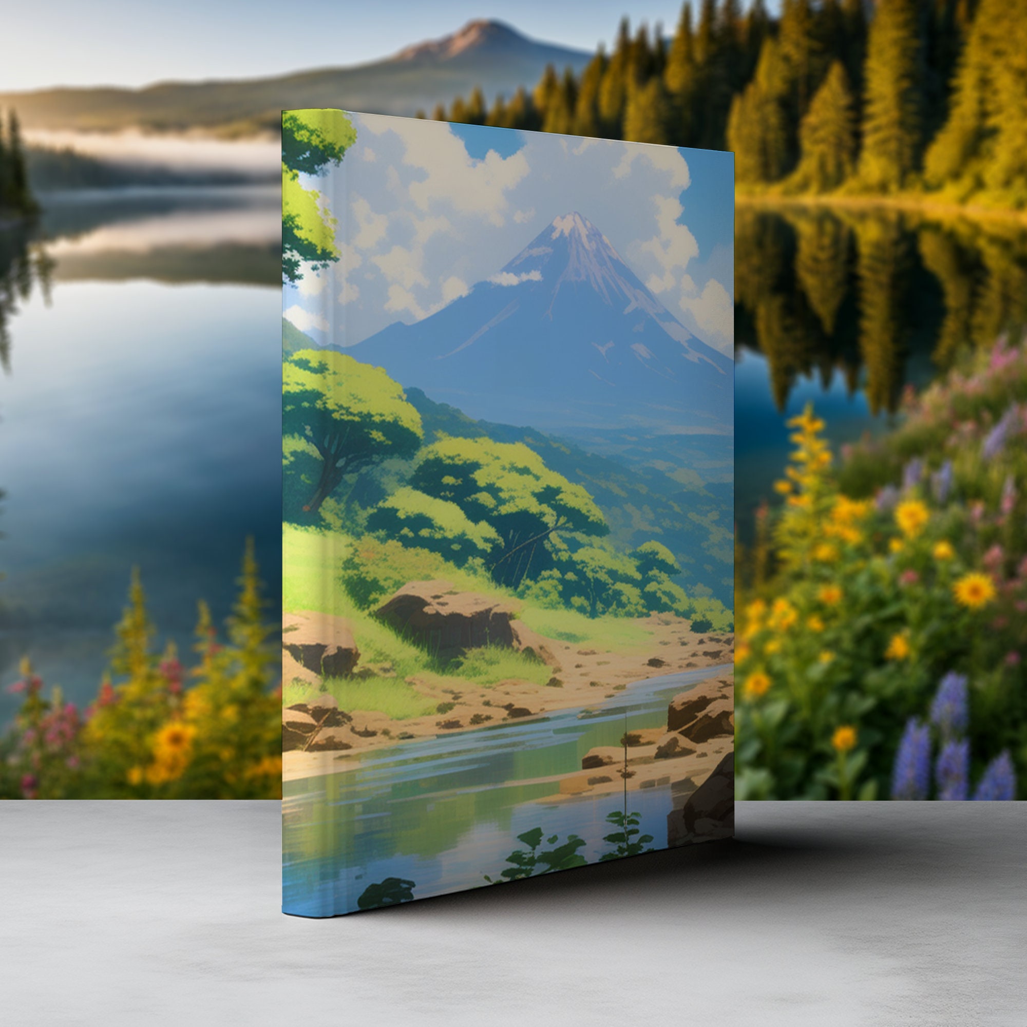 Green Riverbed Landscape Hardcover Journal, Wilderness Outdoor Camping Notebook, Environmentalist Daybook, Conservationist Park Ranger Diary