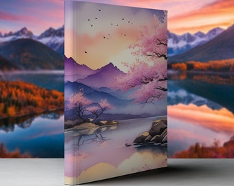 Cherry Blossom Lake Landscape Hardcover Journal, Environmentalist Naturalist Arborist Notebook, Recreation Ecologist Botanist Diary Daybook